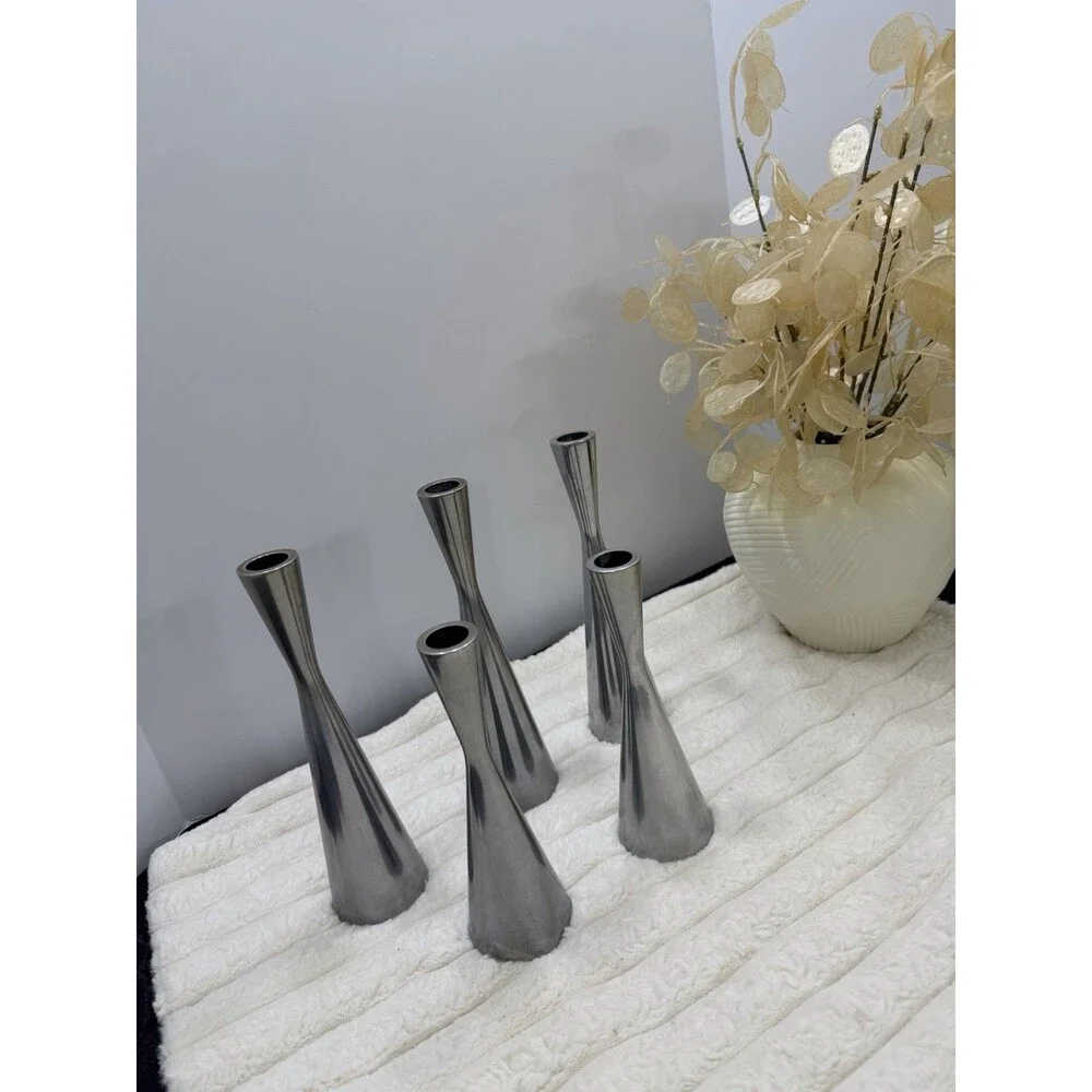 Vintage IKEA Erika Pekkari Taper Candle Holders Set of 5 | 1990s Stainless Steel